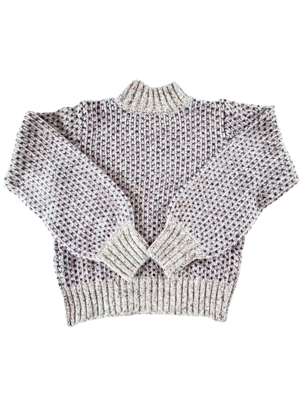 Mock Neck Speckled Knit Sweater - Cream